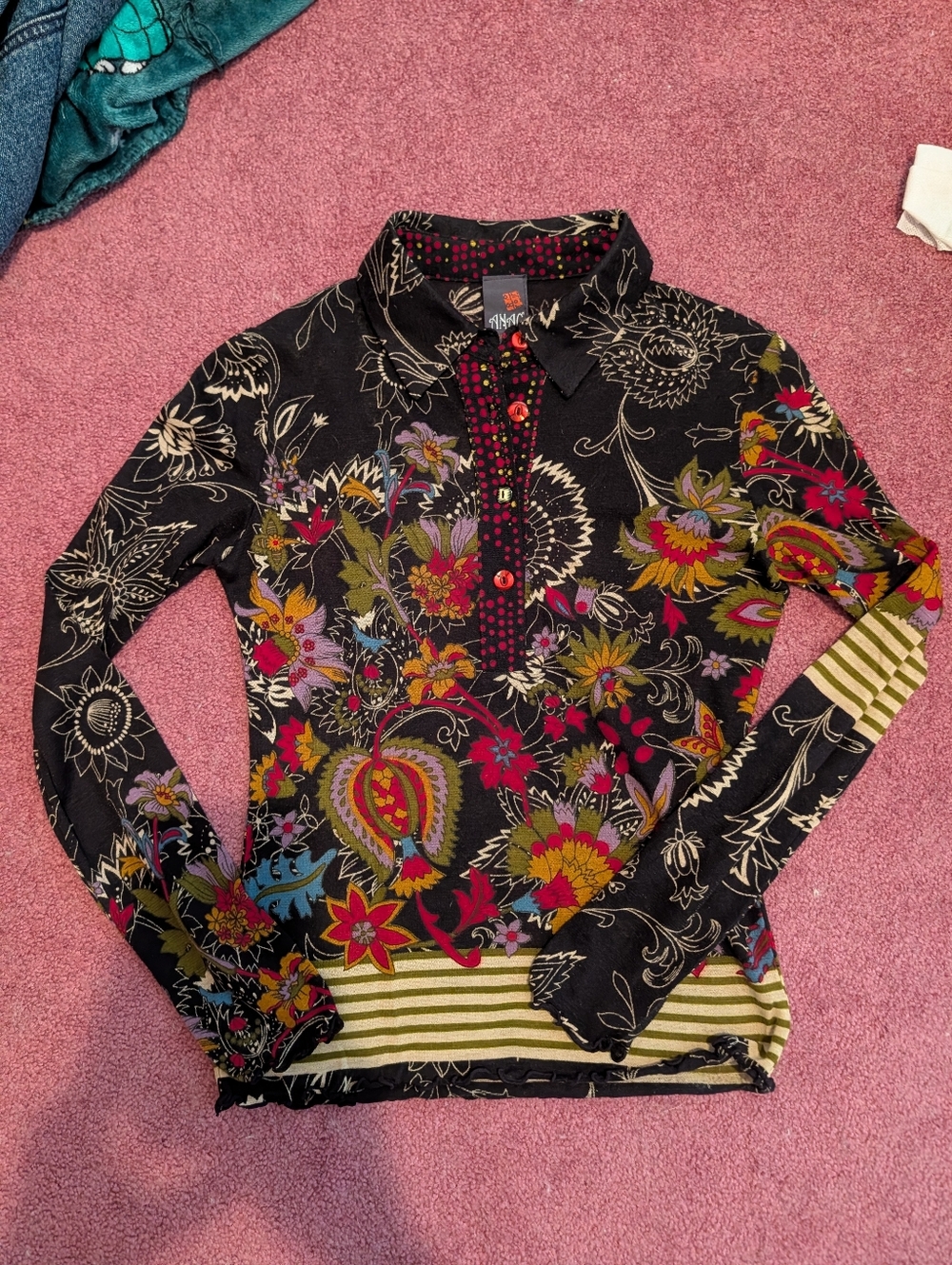 Vintage Y2K 2000s 90s Anac By Kimi Whimsigoth Boho Lettuce Hem Top Korean Vntg